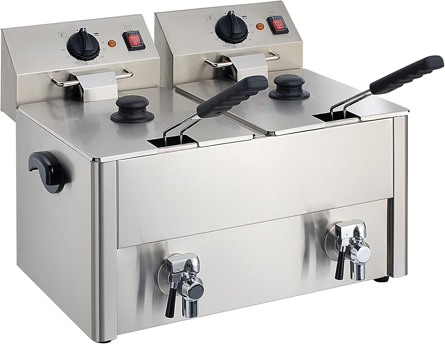 Doppelfritteuse 2x10L I Große Edelstahl-Fritteuse mit Ablasshahn, Thermostaten und Überhitzungsschutz I Ideal für Gastronomie und Restaurants