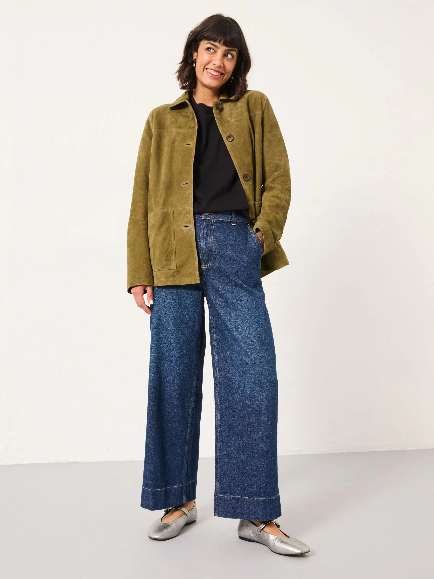 Denim donkerblauw - FatFace jeans met wijde pijpen en cropped model