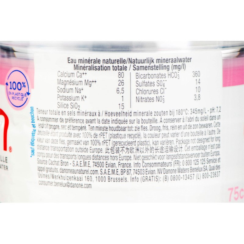 Eau minérale Evian 75 cl bouchon sport - 12 bouteilles