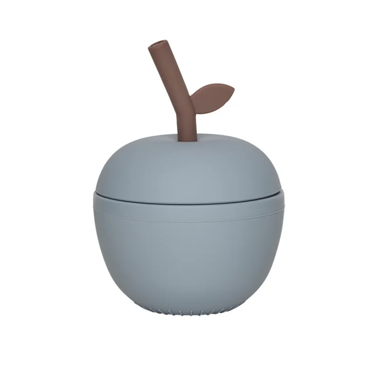 OYOY Mini - Apfel Becher mit Strohhalm, dusty blue