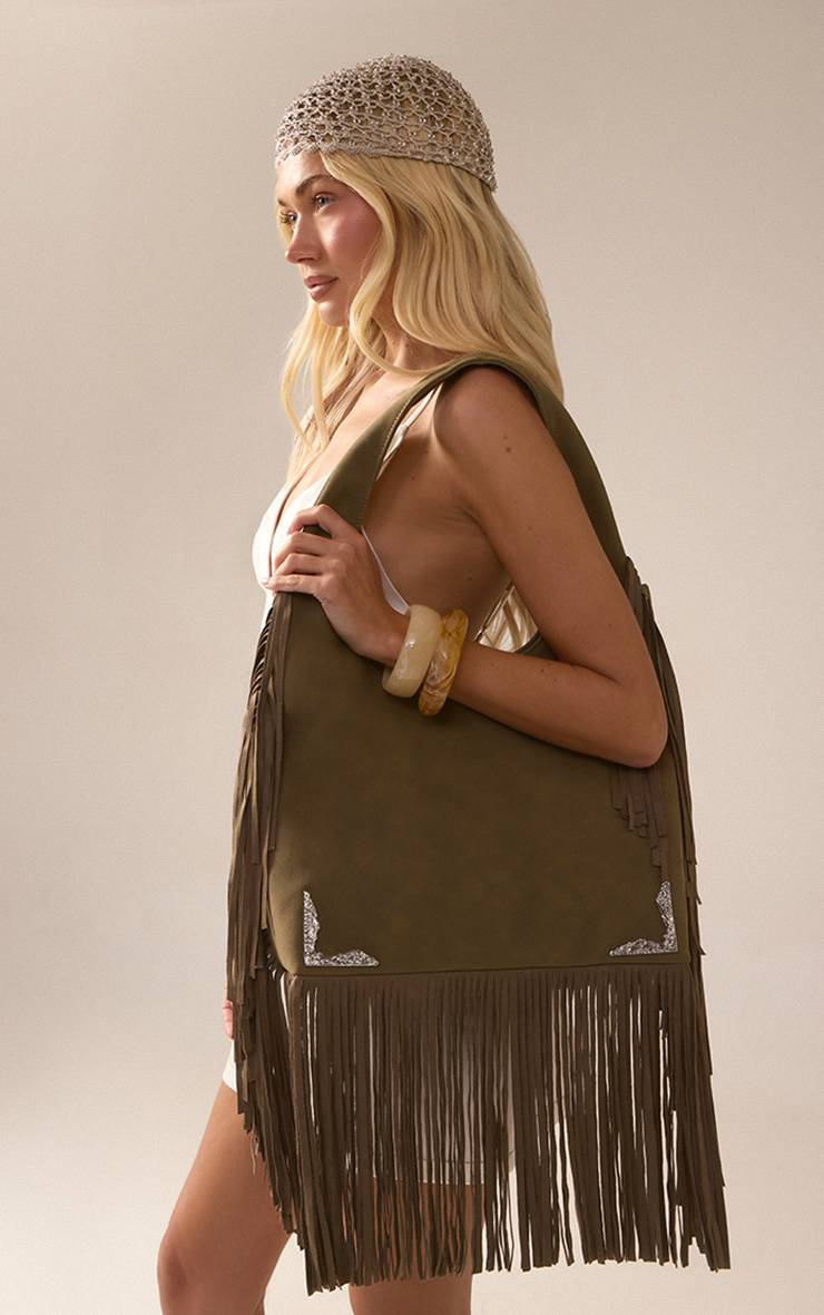 Kaki Sac Cabas À Franges Western En Synthétique