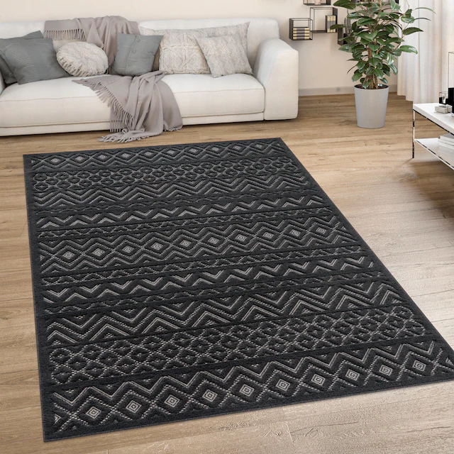 Paco Home Teppich »Livorno 673« rechteckig 14 mm Höhe Uni-Farben, Scandi, Rauten Muster, Hoch-Tief Effekt, Outdoor geeignet