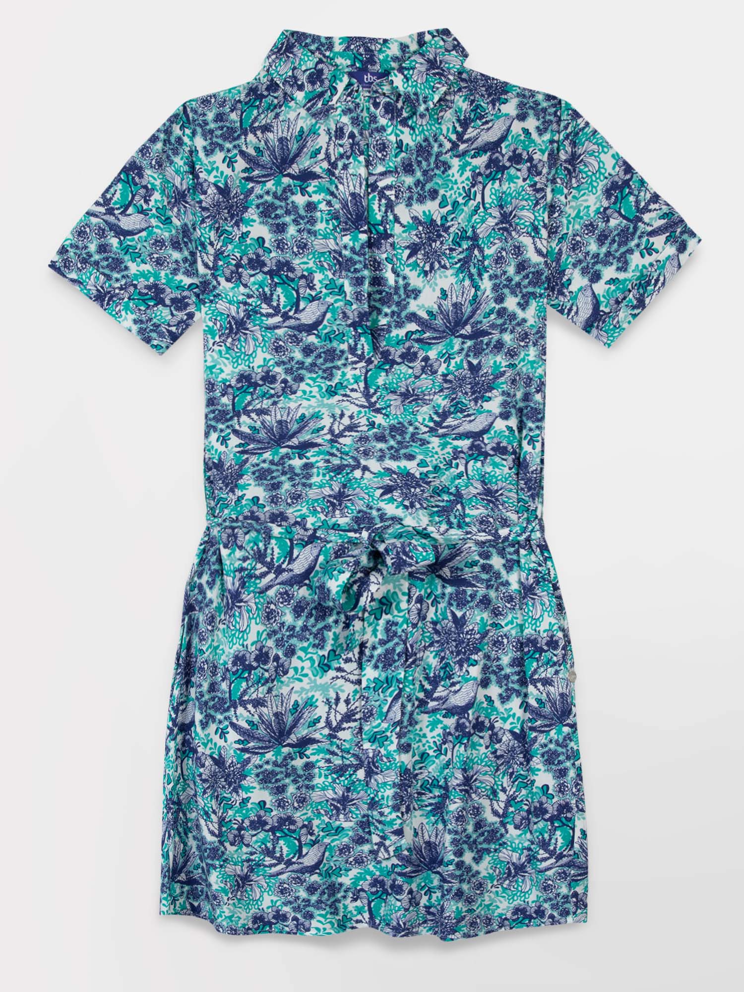 Robe Chemise Femme Motif Floral Bleu & Vert