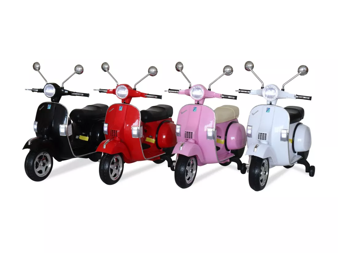Vespa rose PX150. scooter électrique pour enfants 12V 4.5Ah. 1 place avec autoradio