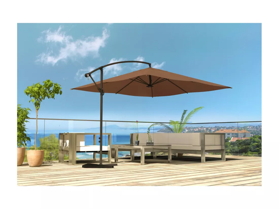 Parasol LED déporté carré 3x3m chocolat SOLENZARA LED