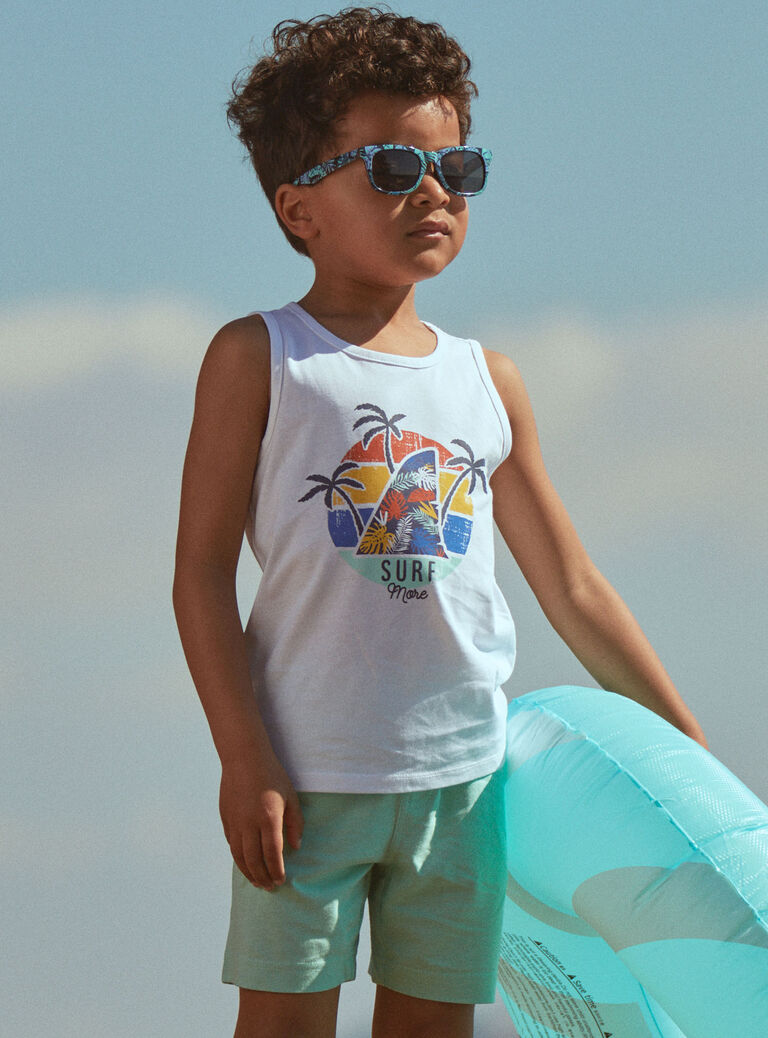 Débardeur et short écru et turquoise en jersey