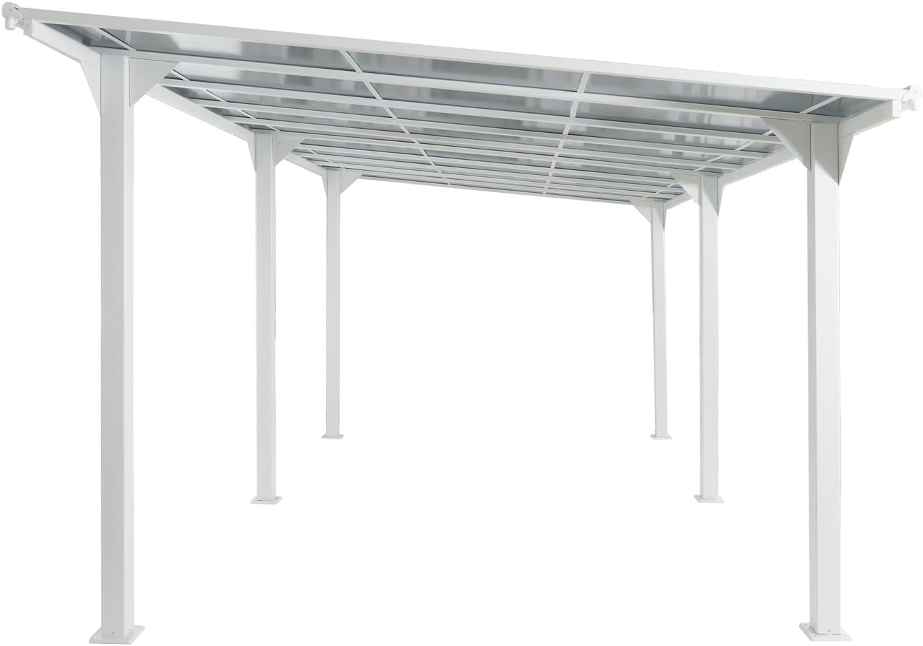 Alu-Pergola HWC-O23, Pavillon Terrassenüberdachung, stabiles 10cm-Gestell Polycarbonat-Dach Regenrinne 3x6m - weiß
