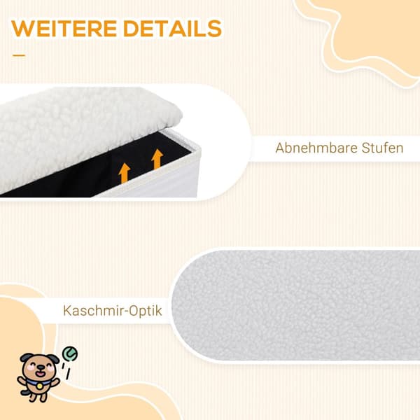Pet Stairs Sammenleggbare Kattetrapper/Hundetrapper Med 3 Trinn Og Oppbevaringsplass, For Katter Og Hunder, Mdf, Hvit, 40X54X48Cm