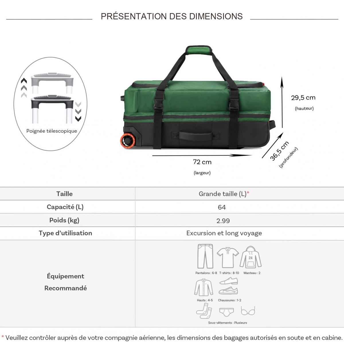 Jeep Sac de voyage avec roulettes 64L JS005A Jeep polyester taille L 72cm