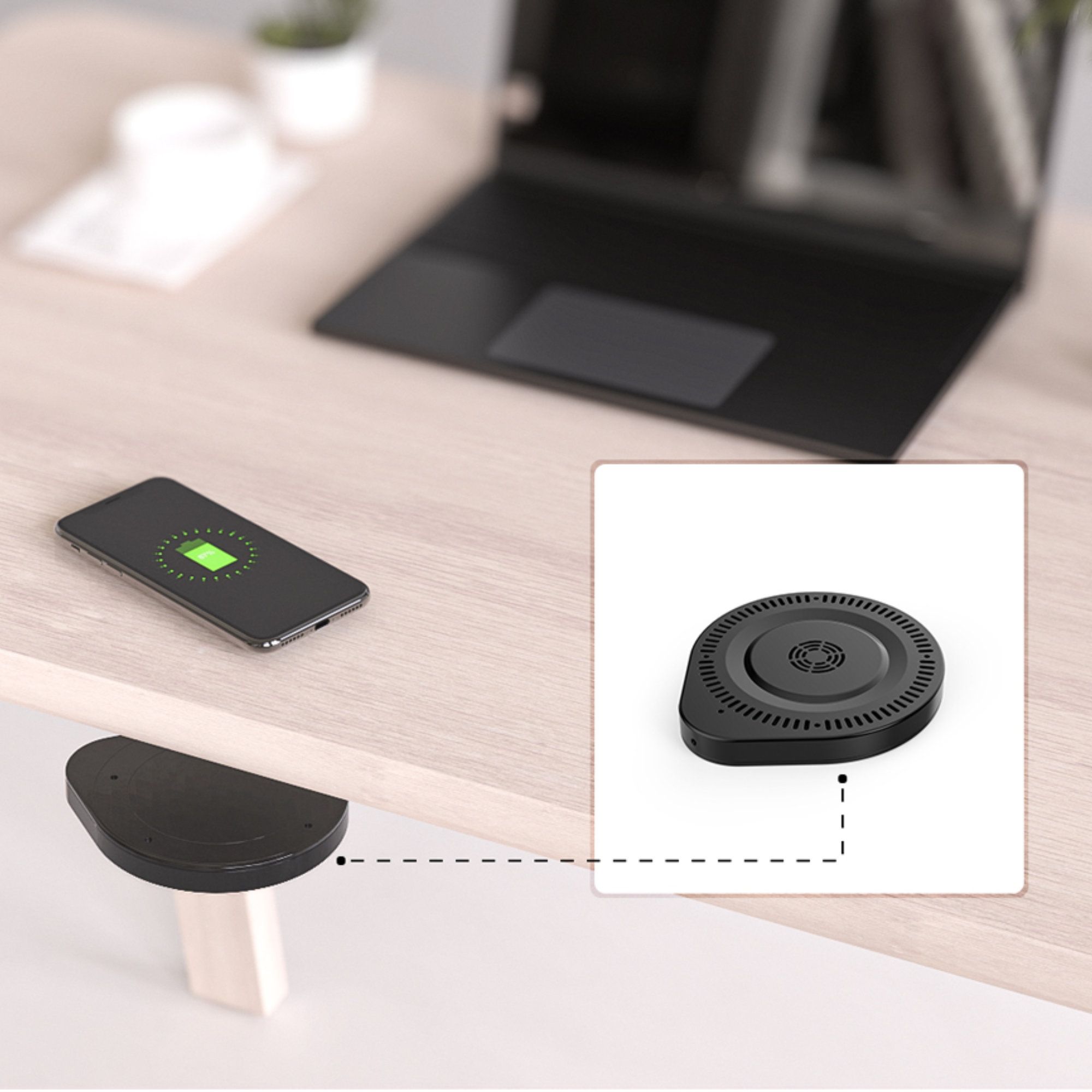 QI Unterbau Ladegerät schwarz Ladedistanz 15 - 30 mm Smart Wireless