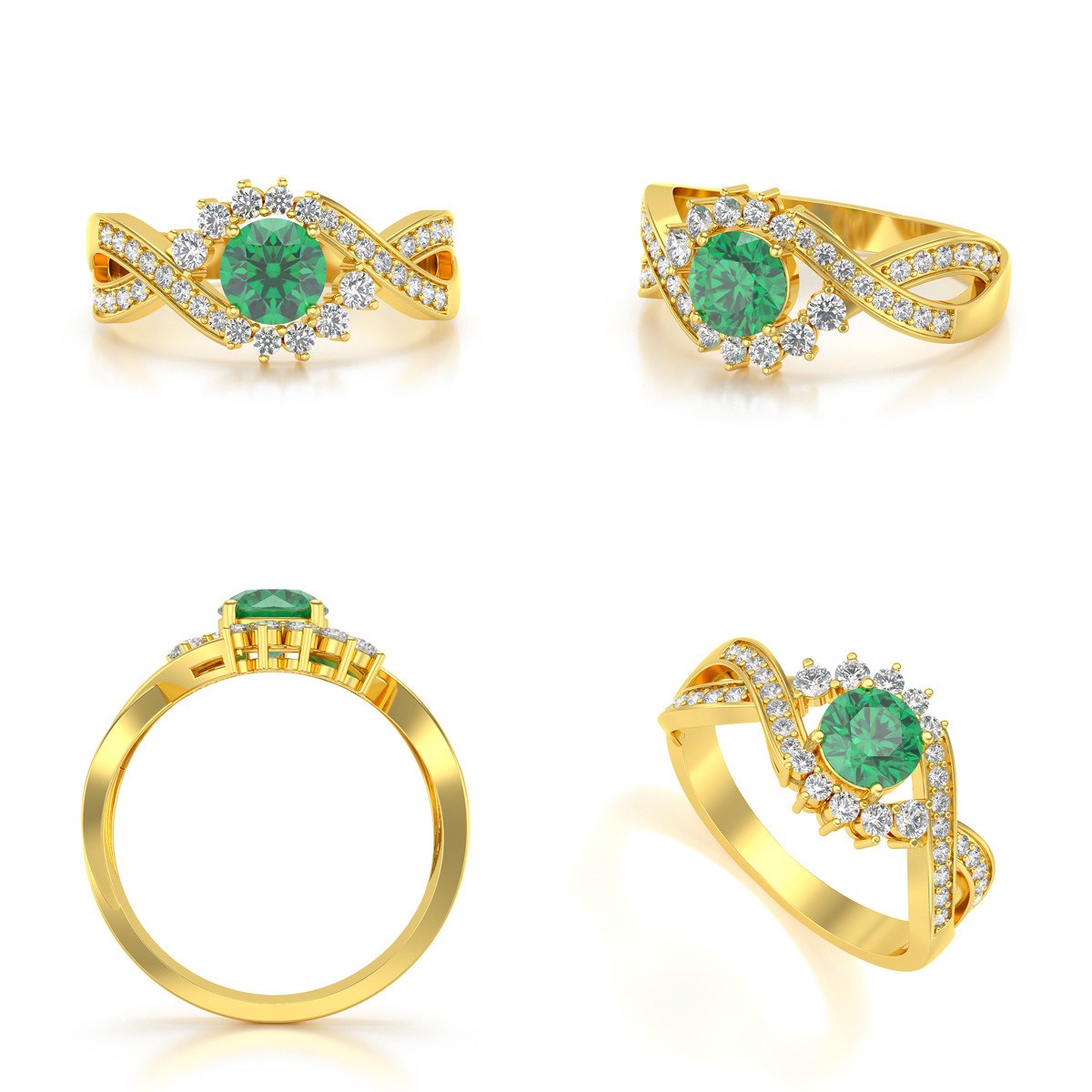 Bague ADEN Or 585 Jaune Emeraude et diamants 3.2grs