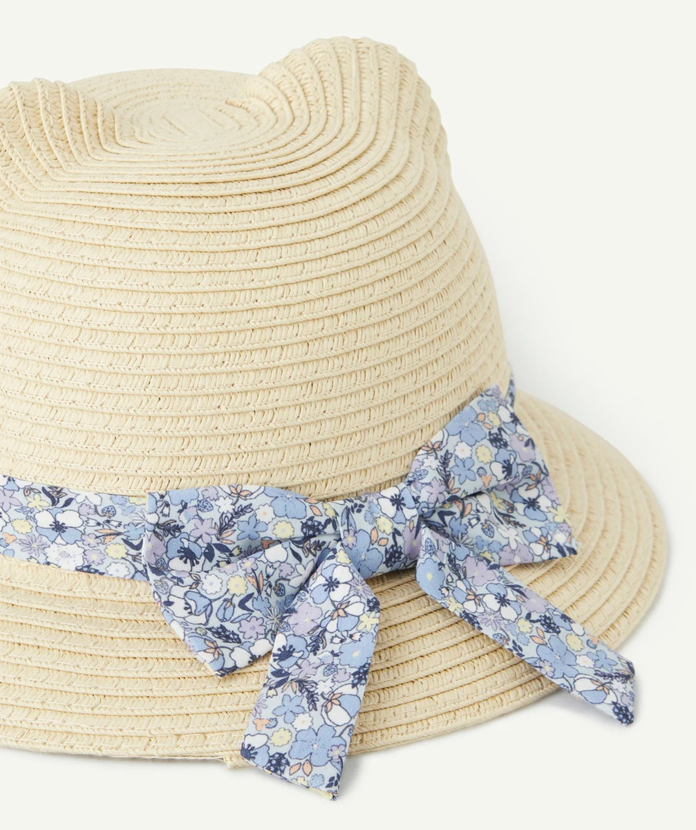 CHAPEAU DE PAILLE BÉBÉ FILLE AVEC OREILLES ET NOEUD FLEURI