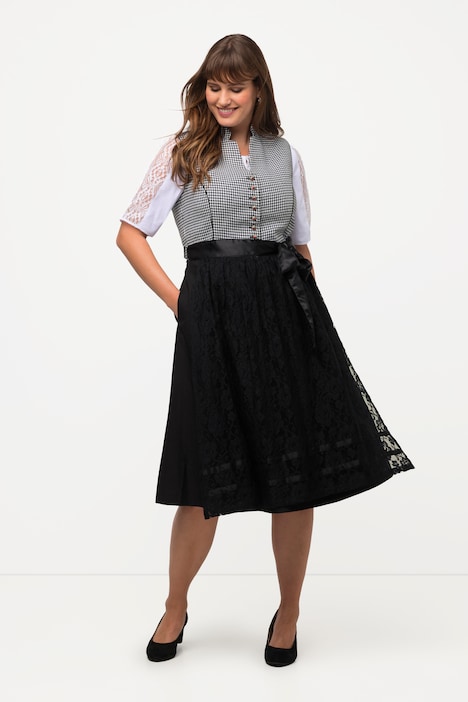 Dirndl, Hahnentrittmuster, V-Ausschnitt, ärmellos