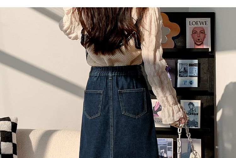 Magimomo - A-lijn denim rok met hoge taille en split aan de achterkant