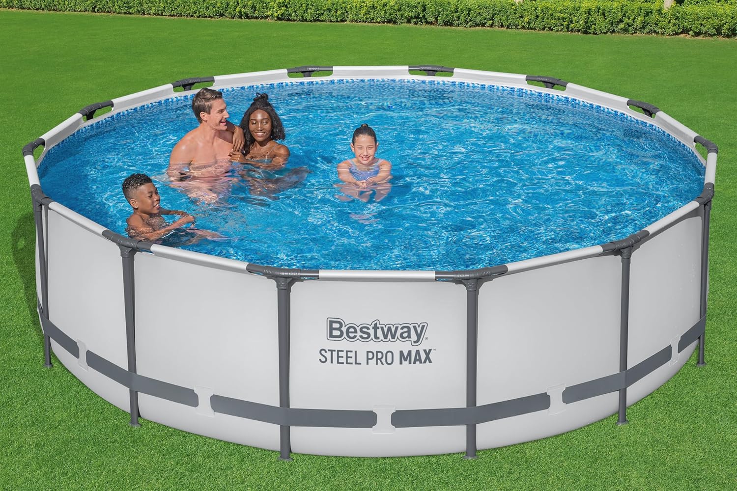 Bestway Steel Pro MAX Frame Pool Komplett-Set mit Filterpumpe Ø 427 x 107 cm, lichtgrau, rund