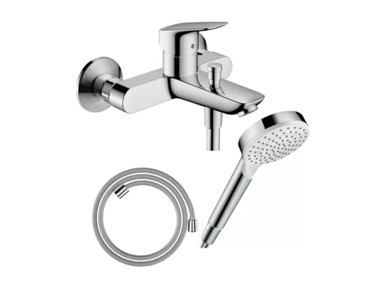 Pack mitigeur bain douche mécanique HANSGROHE Logis + Flexible Designflex + Pommeau Vernis Blend 100 EcoSmart 1jet chromé