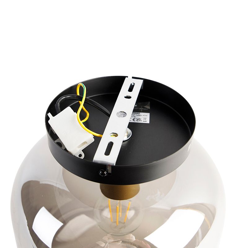 Design plafondlamp zwart met goud en smoke glas - Zuzanna