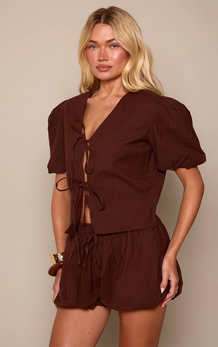 Chocolat Short Bouffant Ensemble Coordonné