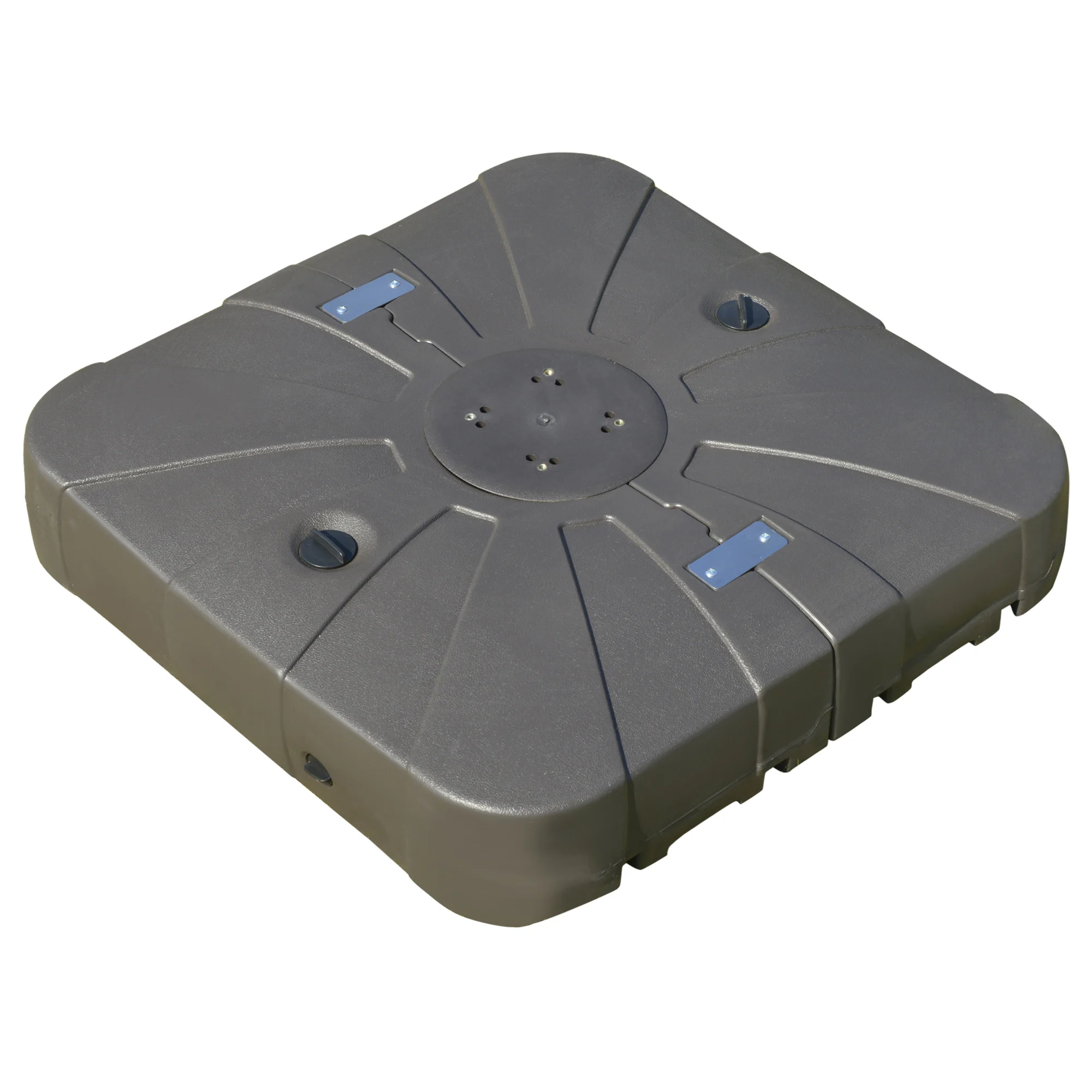 Base para guarda-sol de braço articulado grande Outsunny, preenchível com areia e água, com 4 rodas, para pátio e jardim externos, 88x88x19 cm, cor café.