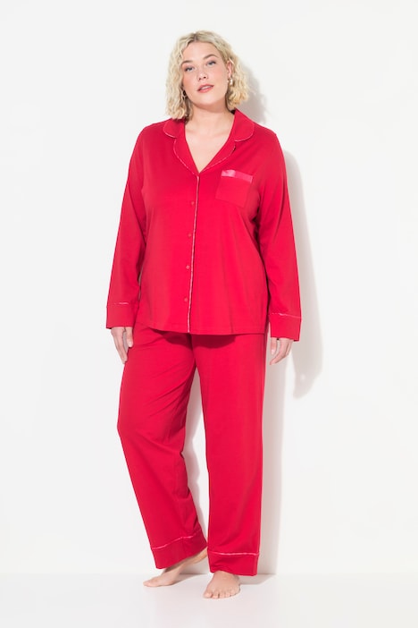 Pyjama, Satin-Piping, Reverskragen, Langarm