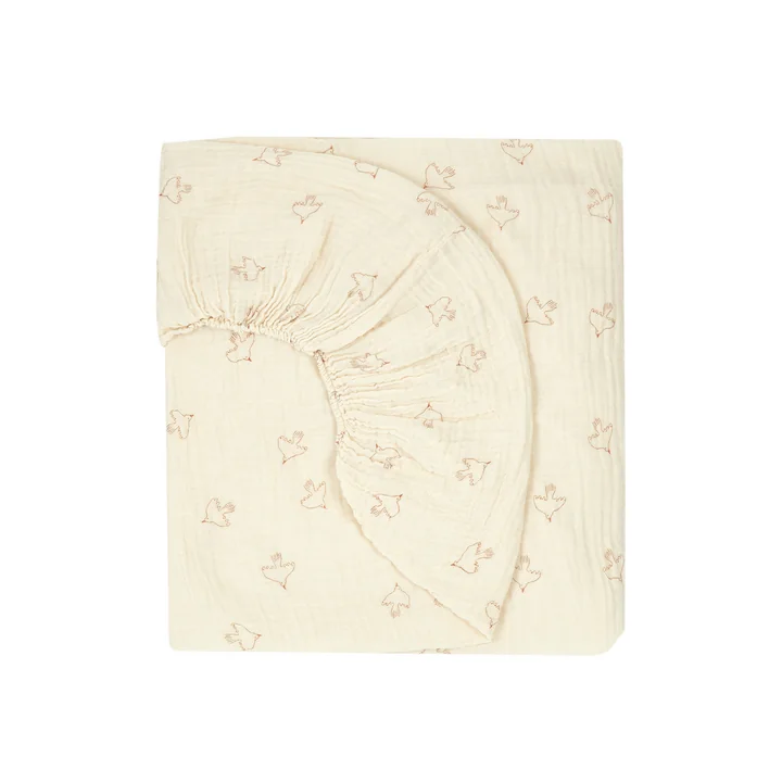Nobodinoz - Wabi Sabi Spannbettlaken, 70 x 140 x 15 cm, brown hoshi birds