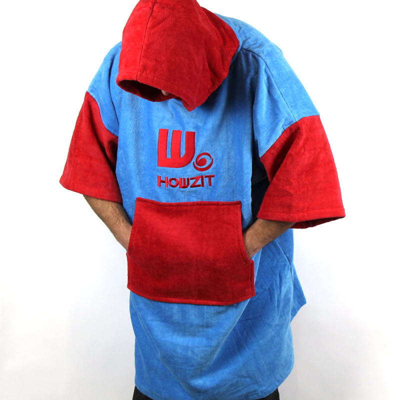Poncho en velours Howzit rouge/bleu