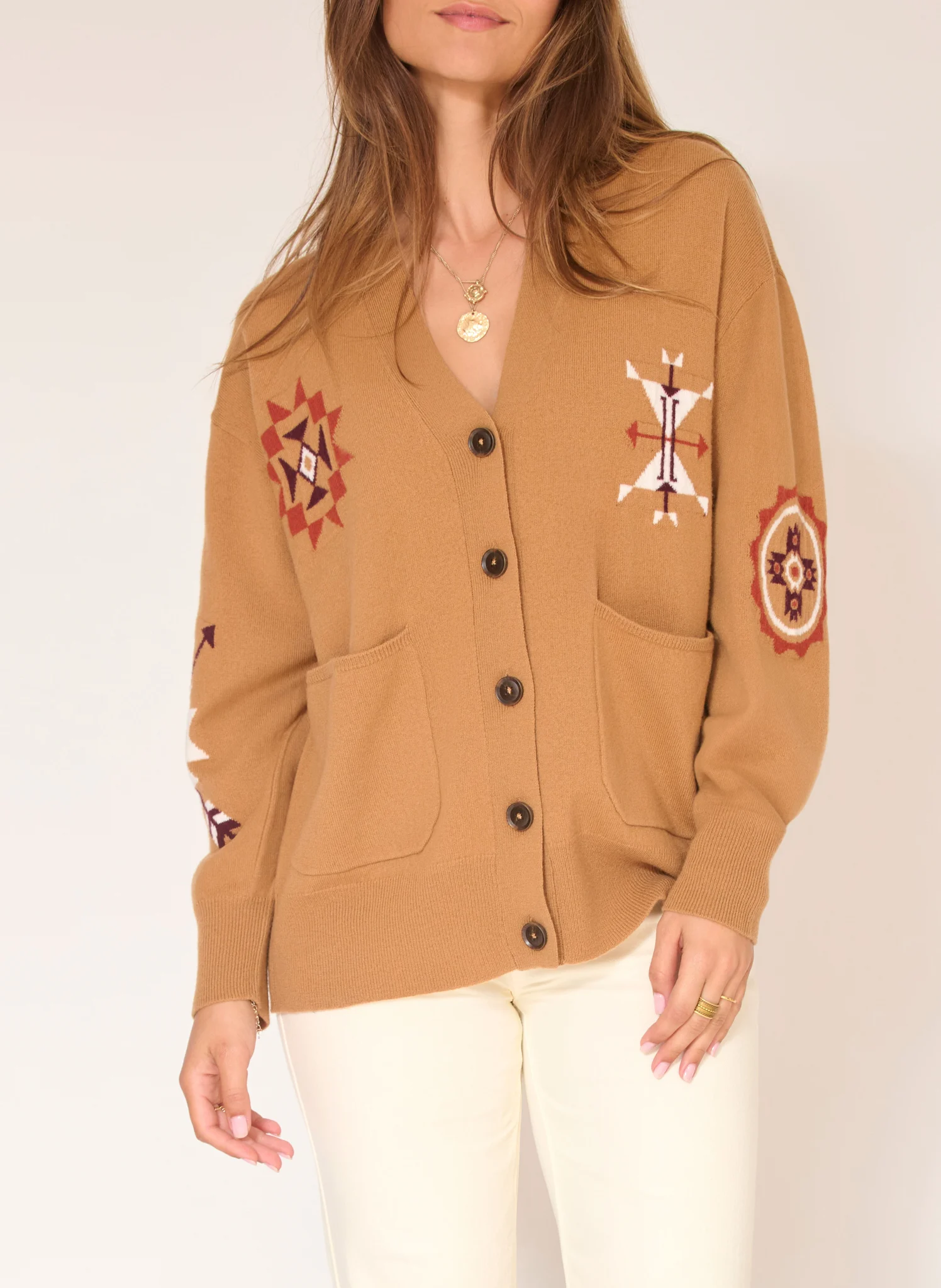 KRISTEN - Gilet droit col V en laine | Marron