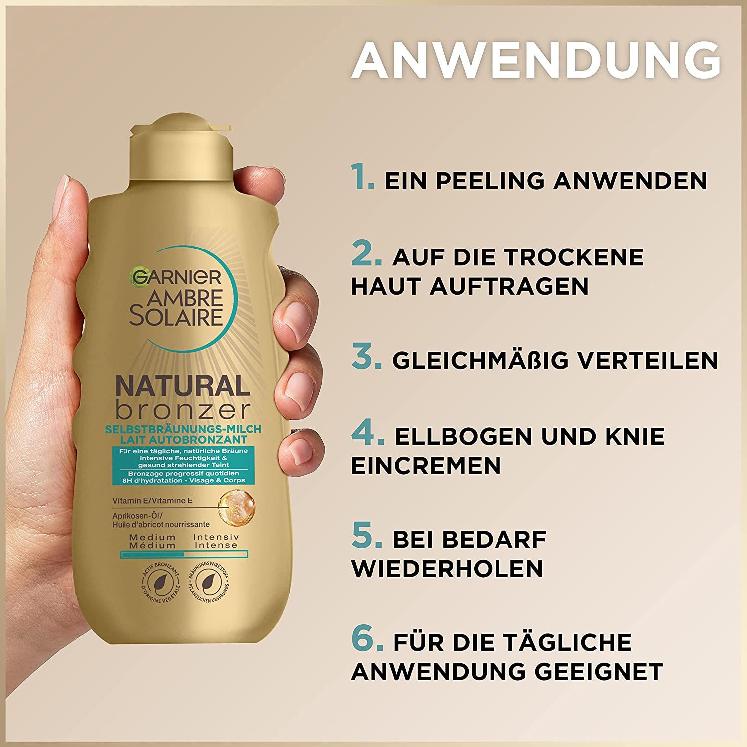 Ambre Solaire Natural Bronzer Selbstbräunungs Milch mit Aprikosen-Öl