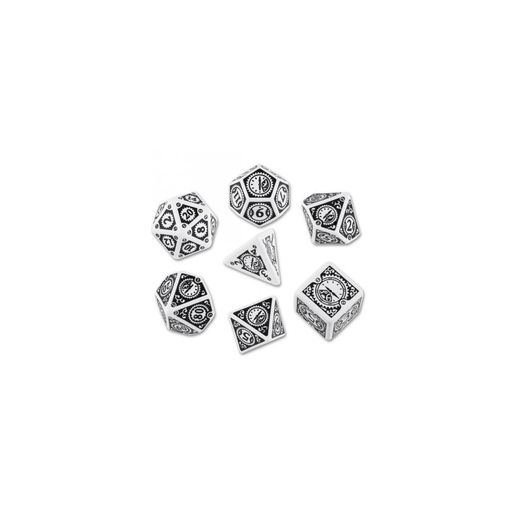 Set de 7 Dés JDR - Steampunk Clockwork - Blanc/Noir