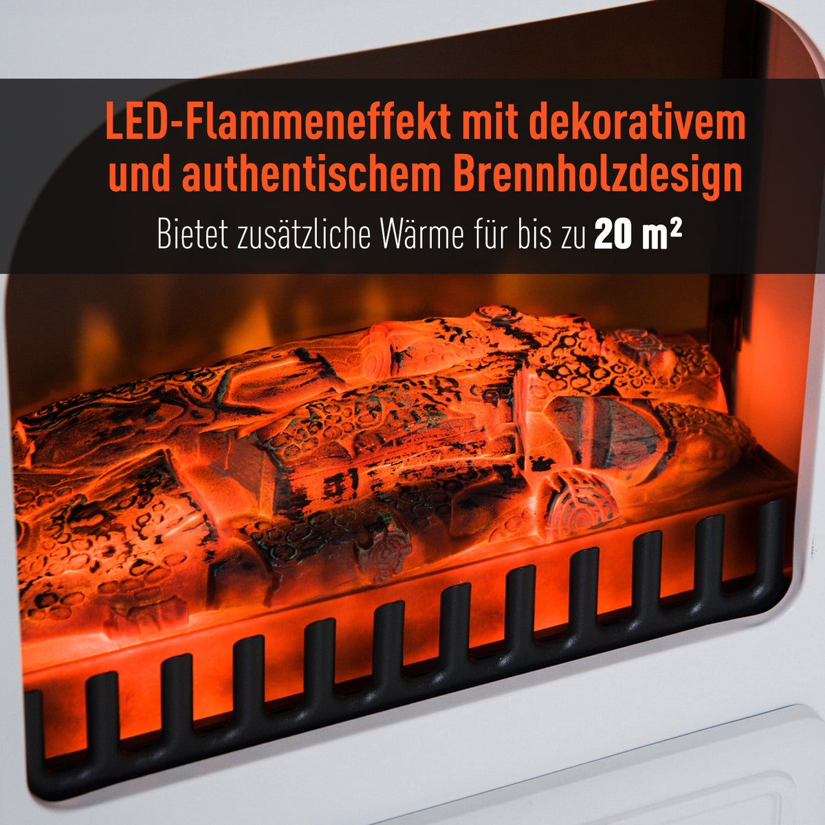 HOMCOM Elektrische haard, vlameffect, 950/1850W, oververhittingsbeveiliging, nylon, 41,5 x 28 x 54,8 cm, metaal, kunststof, wit