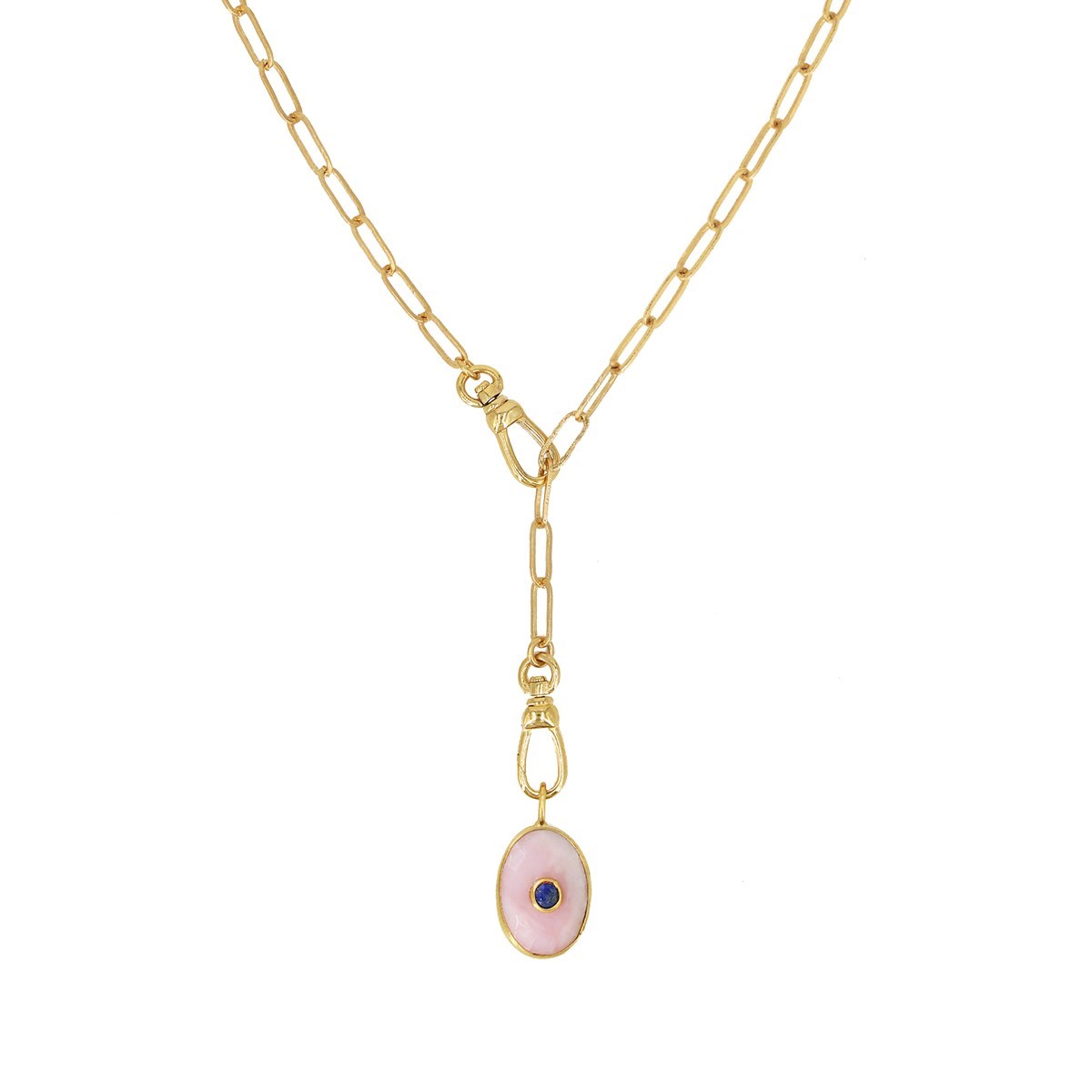 Sautoir oeil calcédoine rose doré à l'or fin 24k DEVA