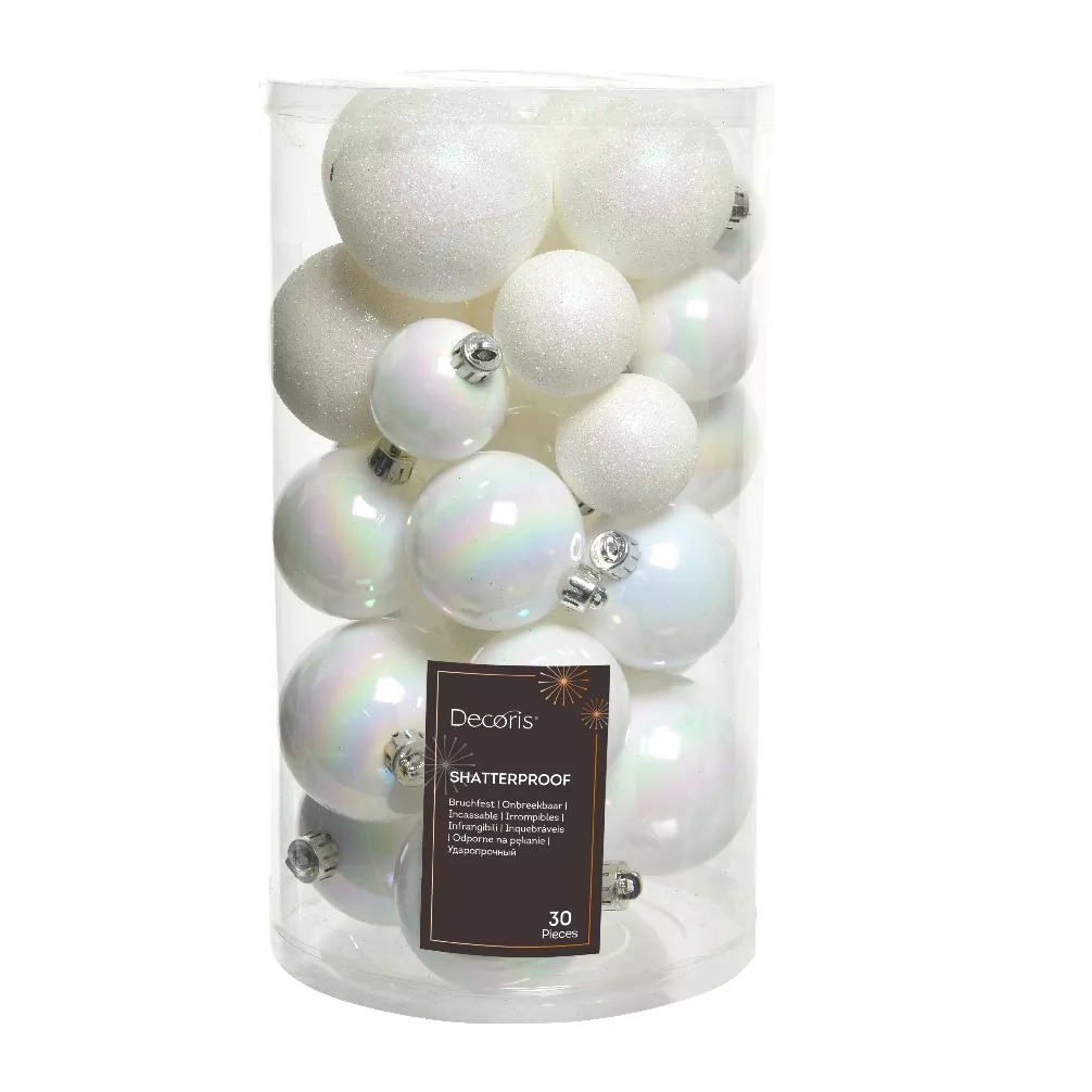 Lot de 30 boules de Noël assorties Alpine Blanc irisé