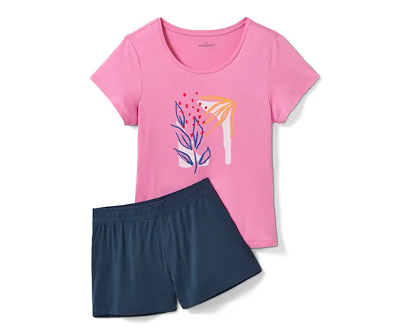 Shorty-Pyjama, pink-blau