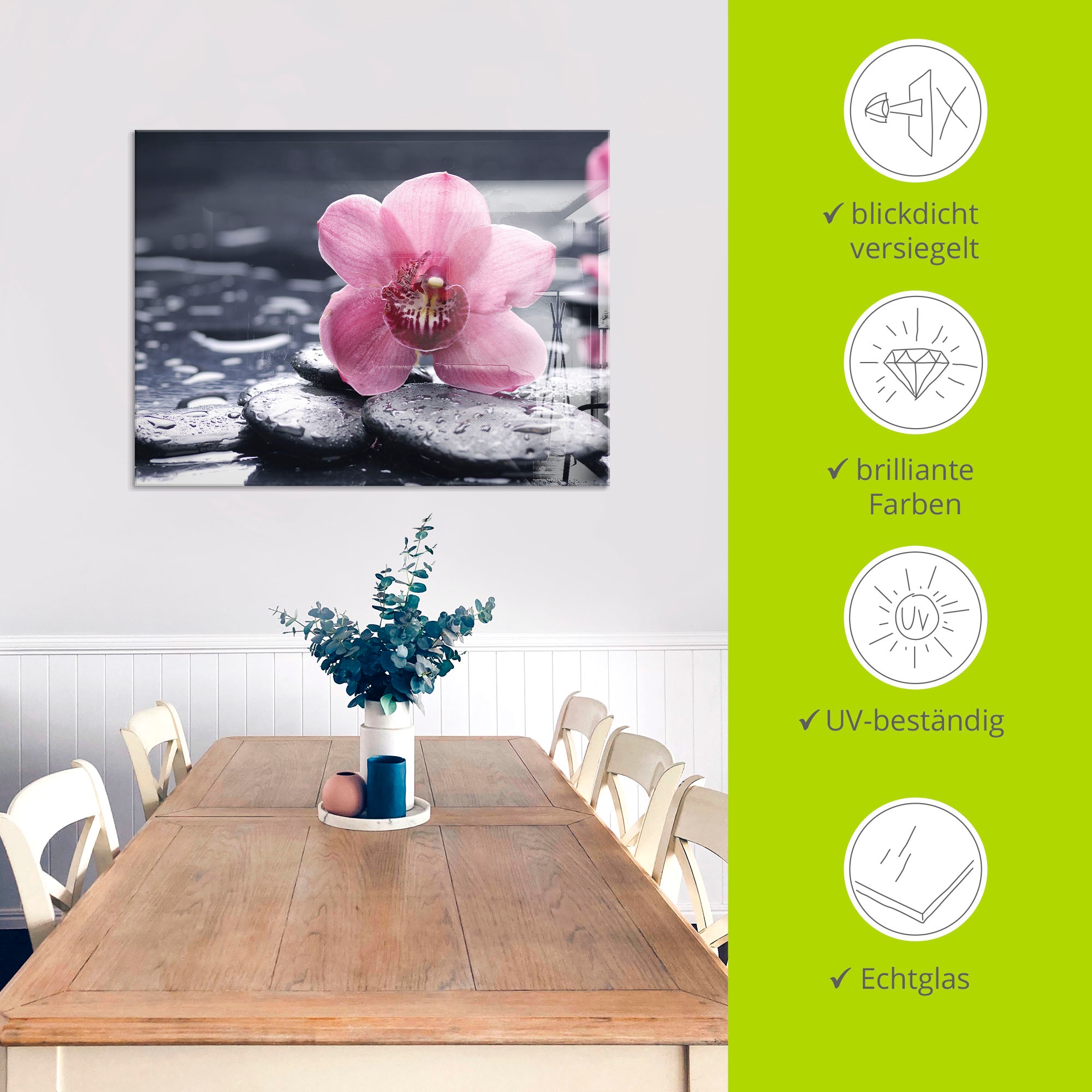 Artland Glasbild »Stillleben mit Kiesel und einer Orchidee« Blumen 1 Stk. tlg. in verschiedenen Grössen