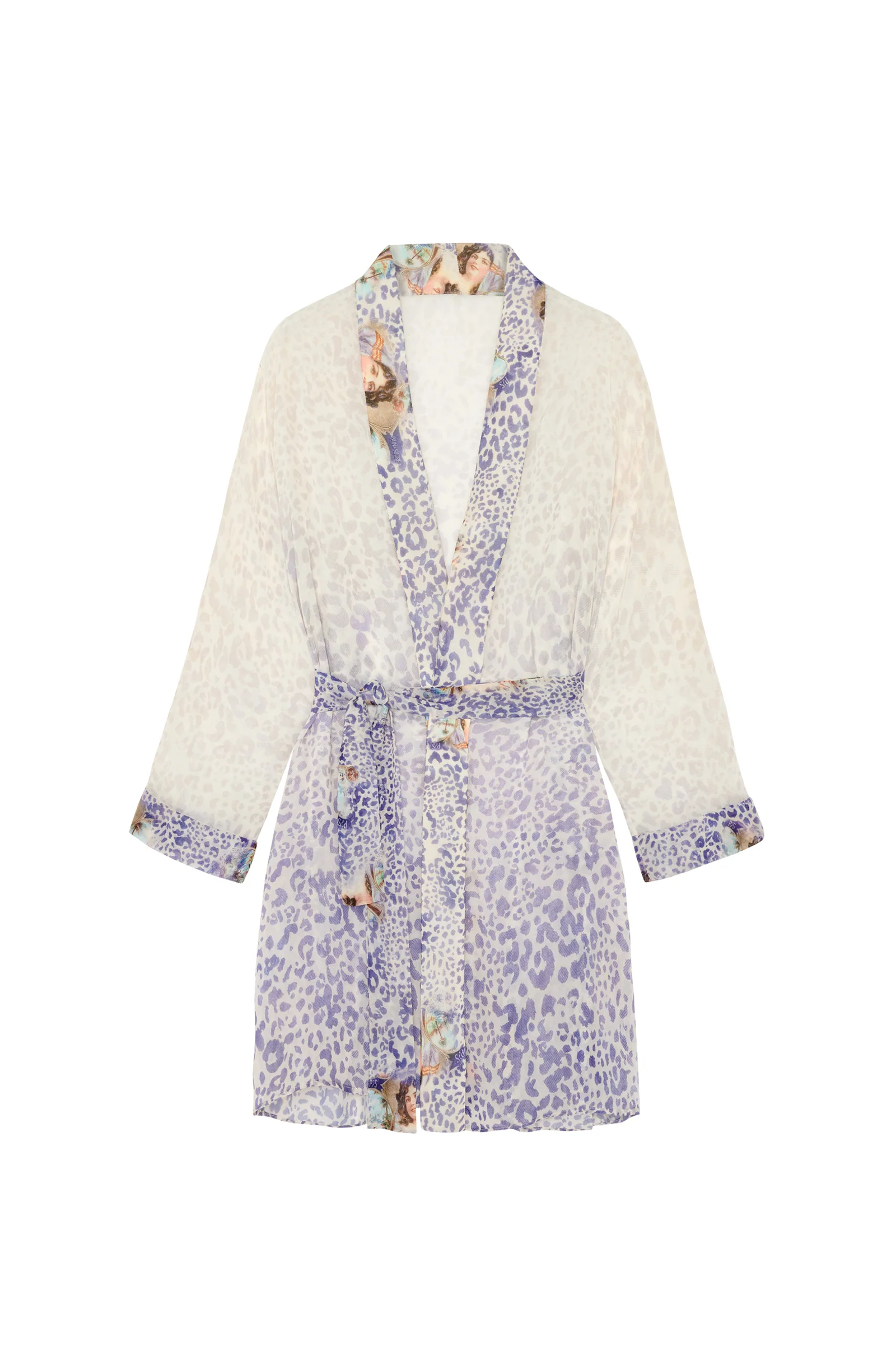 kanni Veste kimono en voile fixe semi-transparent imprimée Cuba