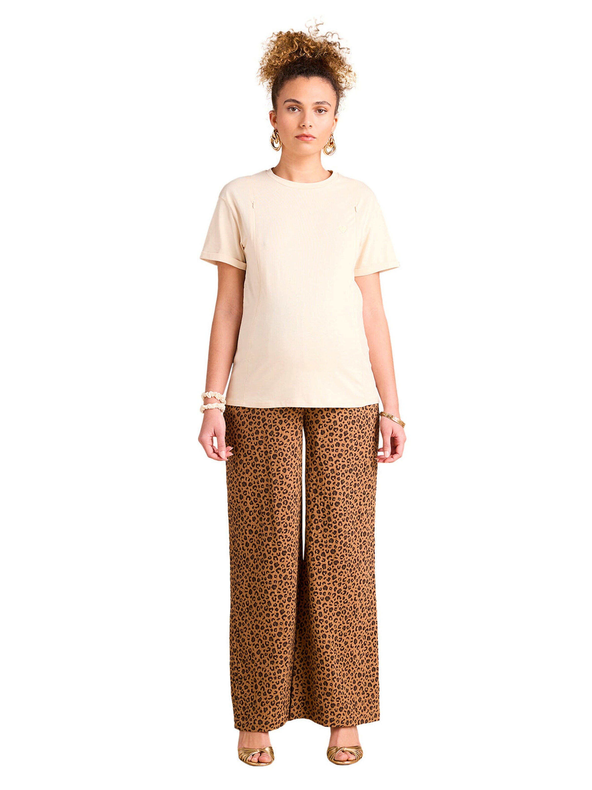 Envie de Fraise Weite Umstandshose aus Musselin mit Leoprint beige