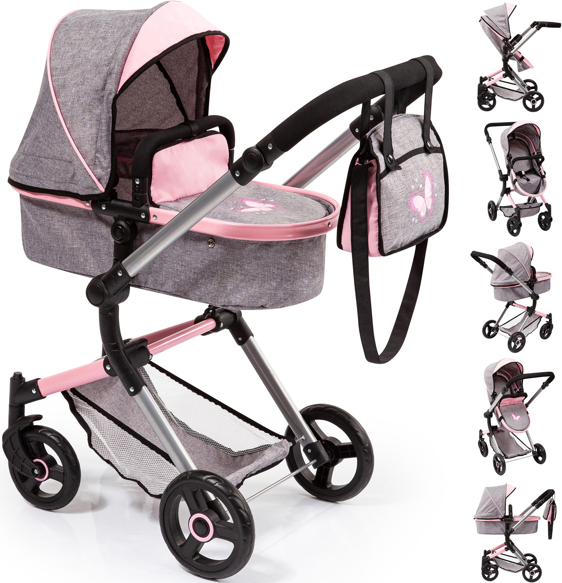 Bayer Kombi-Puppenwagen »Vario, grau« mit Wickeltasche