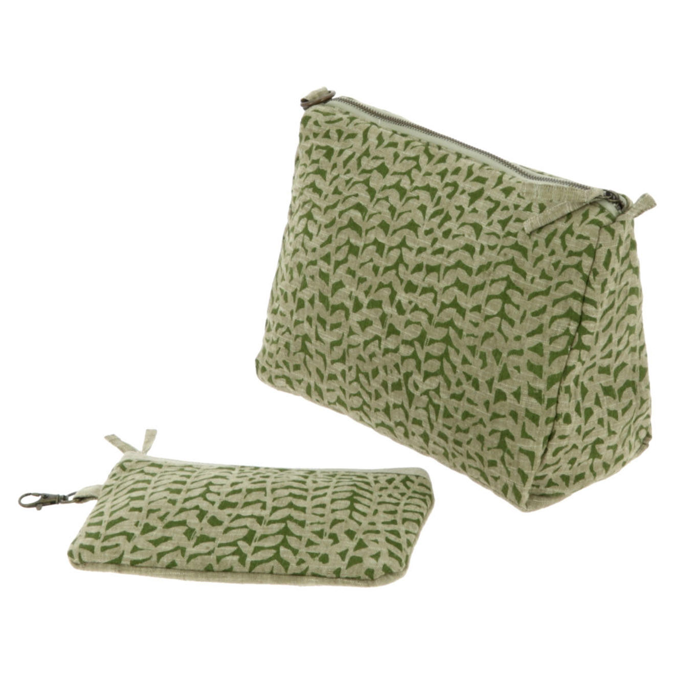 En Fil d'Indienne Trousse plate + trousse de toilette Lierre olive