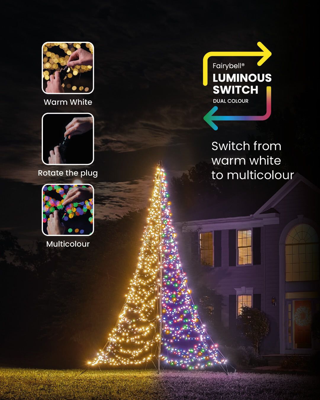 Fairybell Luminous Switch - Vlaggenmast kerstboom - 1500 - Multicolor - 400 cm