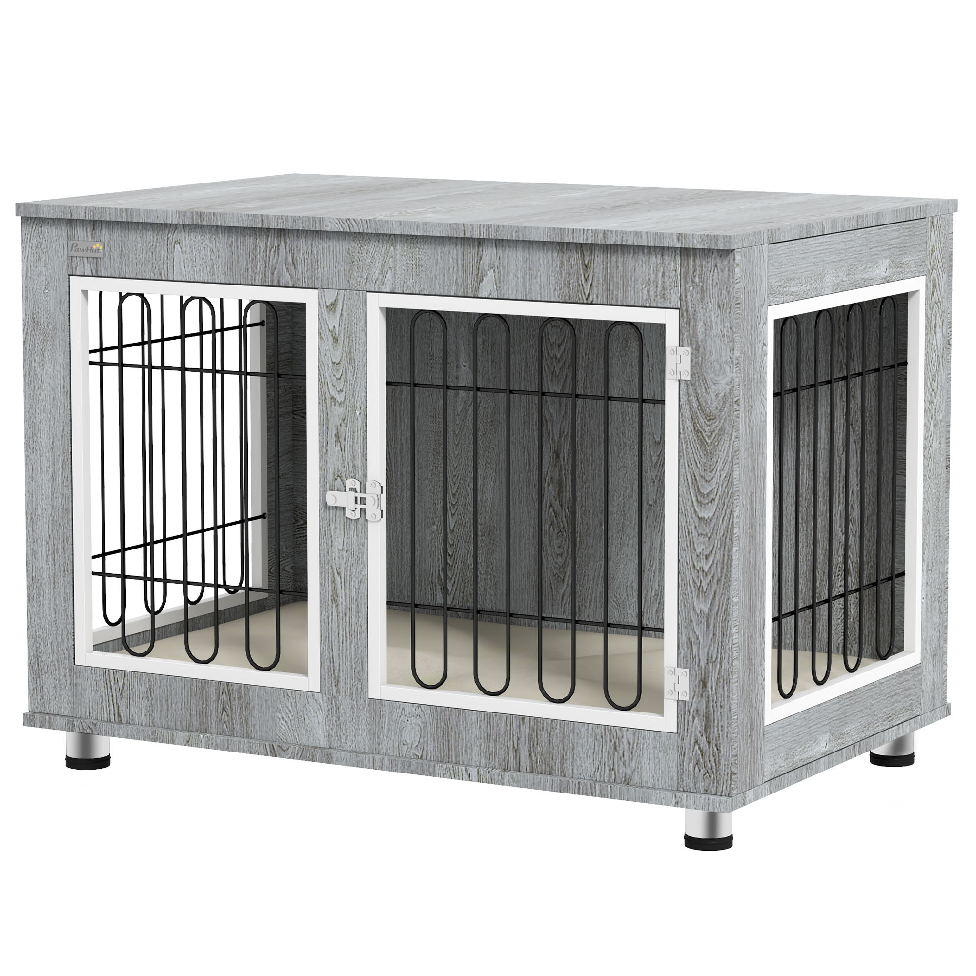PawHut Hundekäfig mit abschließbaren Türen und Innenpolster grau 90L x 58B x 65H cm