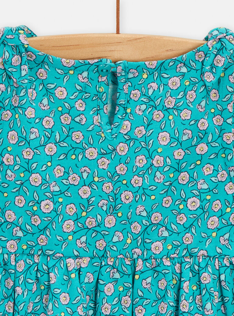 Robe fleurie bleu turquoise pour bébé fille