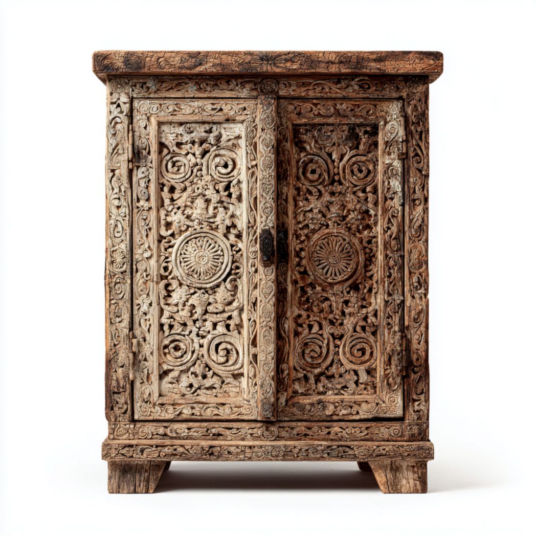 Meuble en bois sculpté à portes décorées