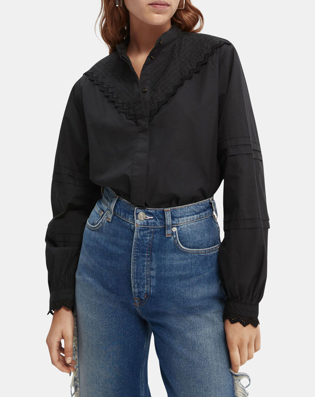 Scotch & Soda Blouse 100% Coton Bio avec broderie Anglaise noire