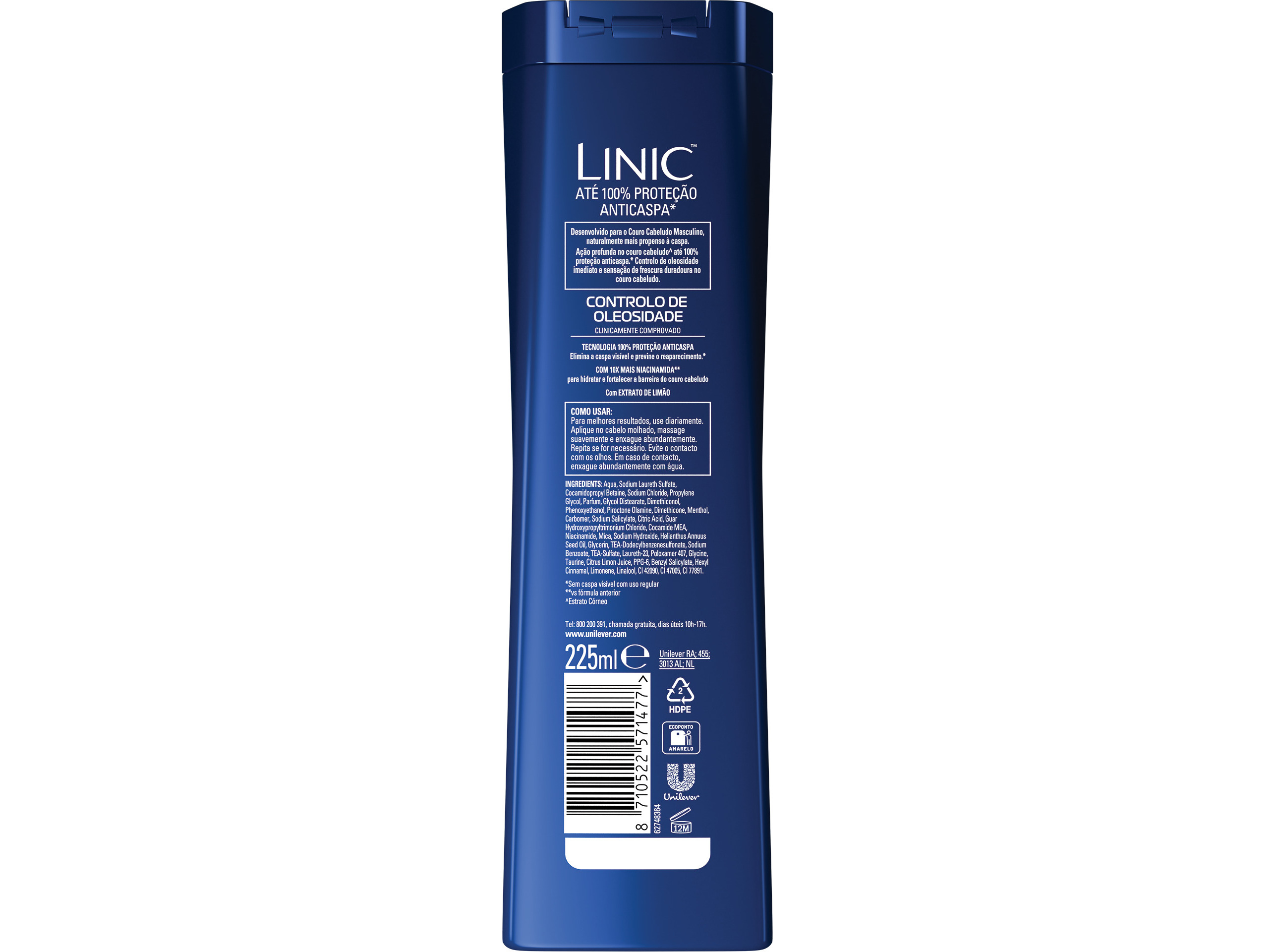 CHAMPÔ LINIC ANTI-CASPA MEN CONTROLO DE OLEOSIDADE 225ML