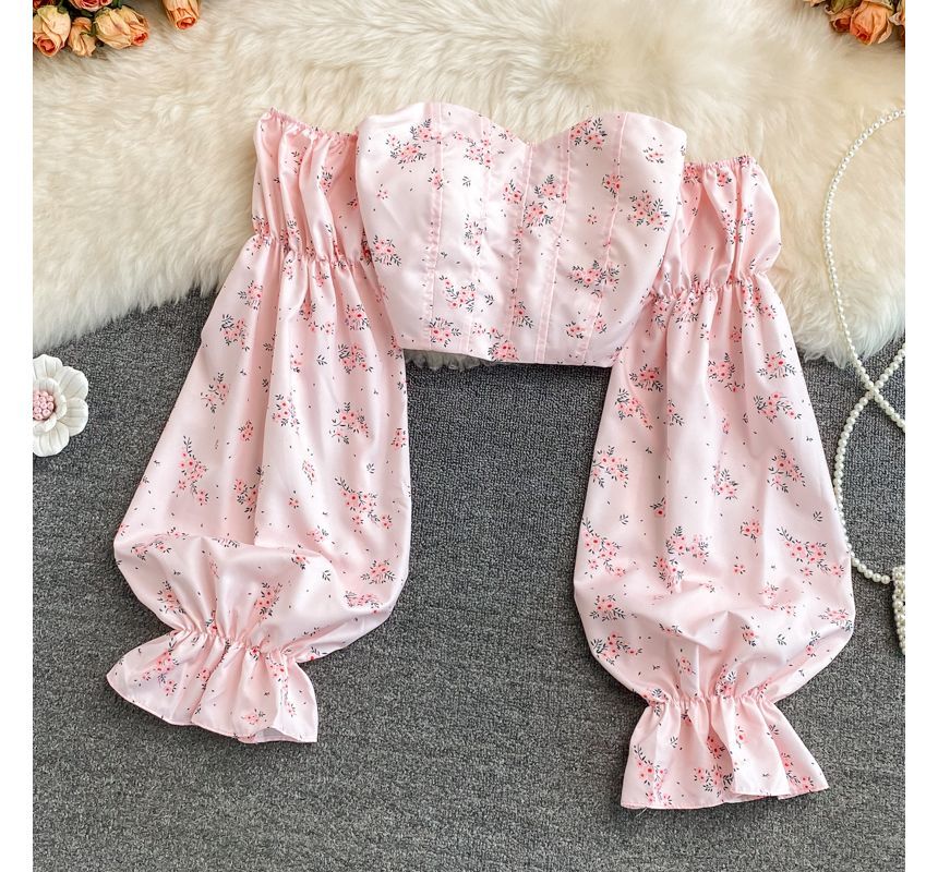 Yearnin - Blouse met blote schouders en bloemenprint en pofmouwen