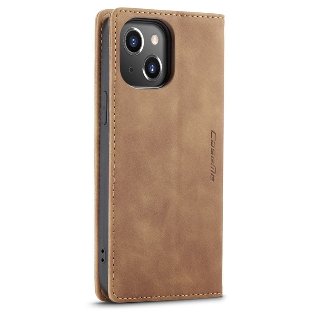 iPhone 14 Leder Tasche Flip Wallet Etui mit Kartenfächern - Hellbraun