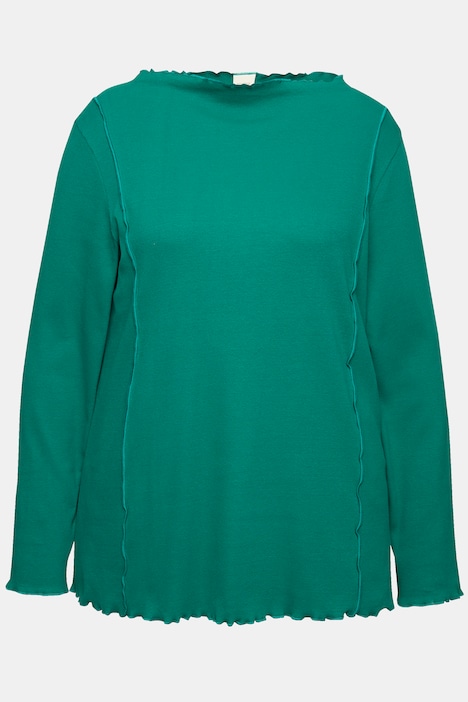 T-Shirt, Rippjersey, Stehkragen, Langarm, Biobaumwolle