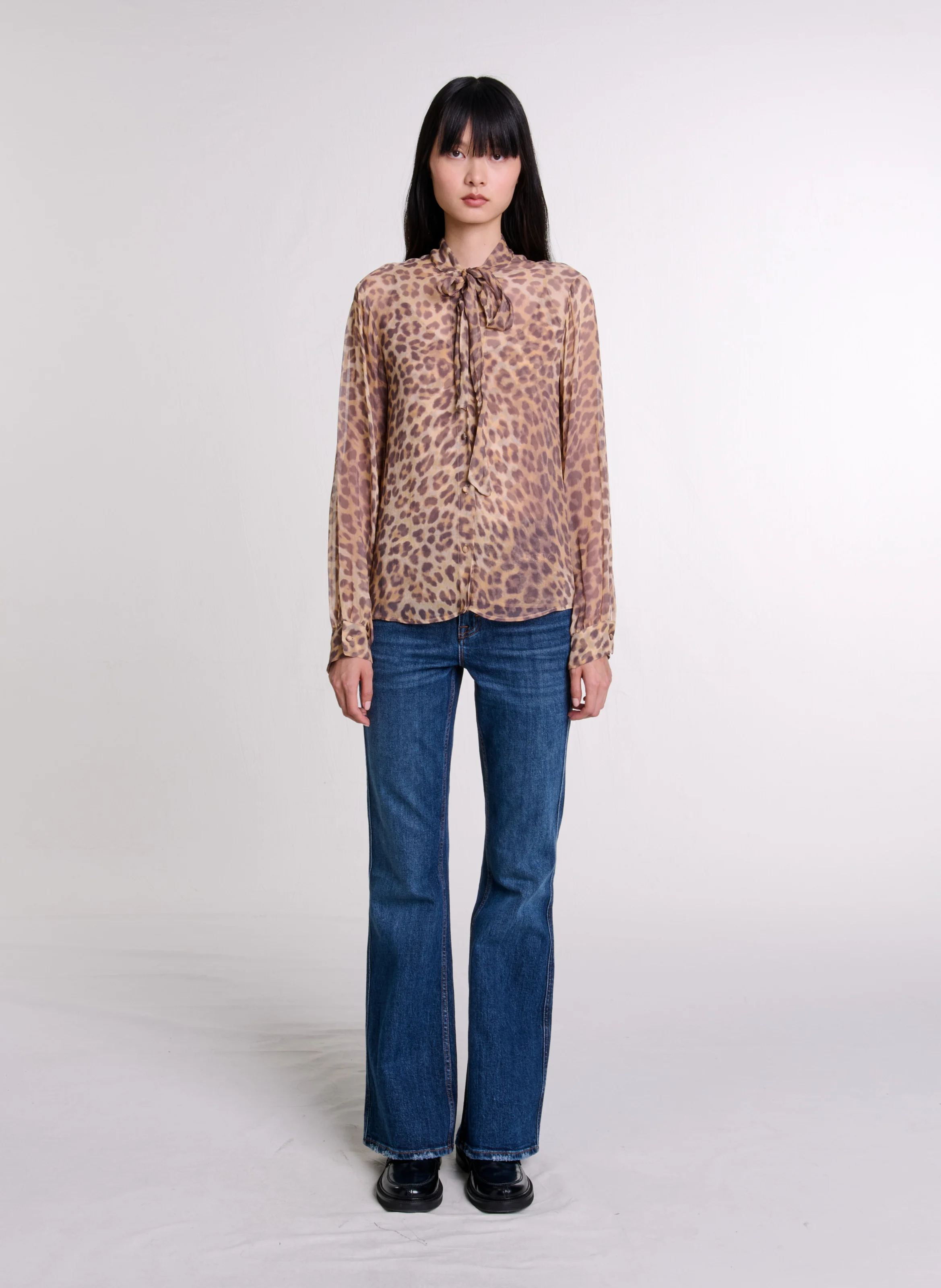 Chemise imprimé léopard col lavallière | Multicolore
