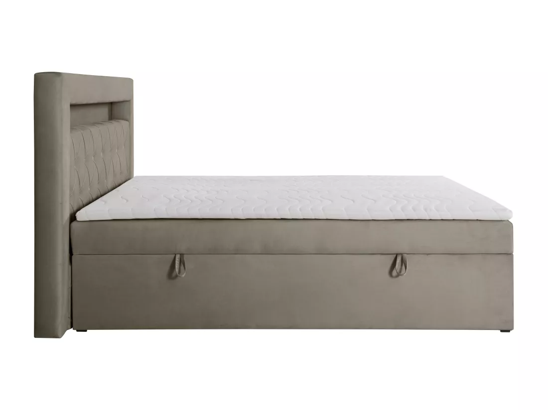 Ensemble complet literie déco tête de lit avec led + sommiers coffre + matelas + surmatelas - 160 x 200 cm - Velours - Taupe - ORANA de YSMÉE