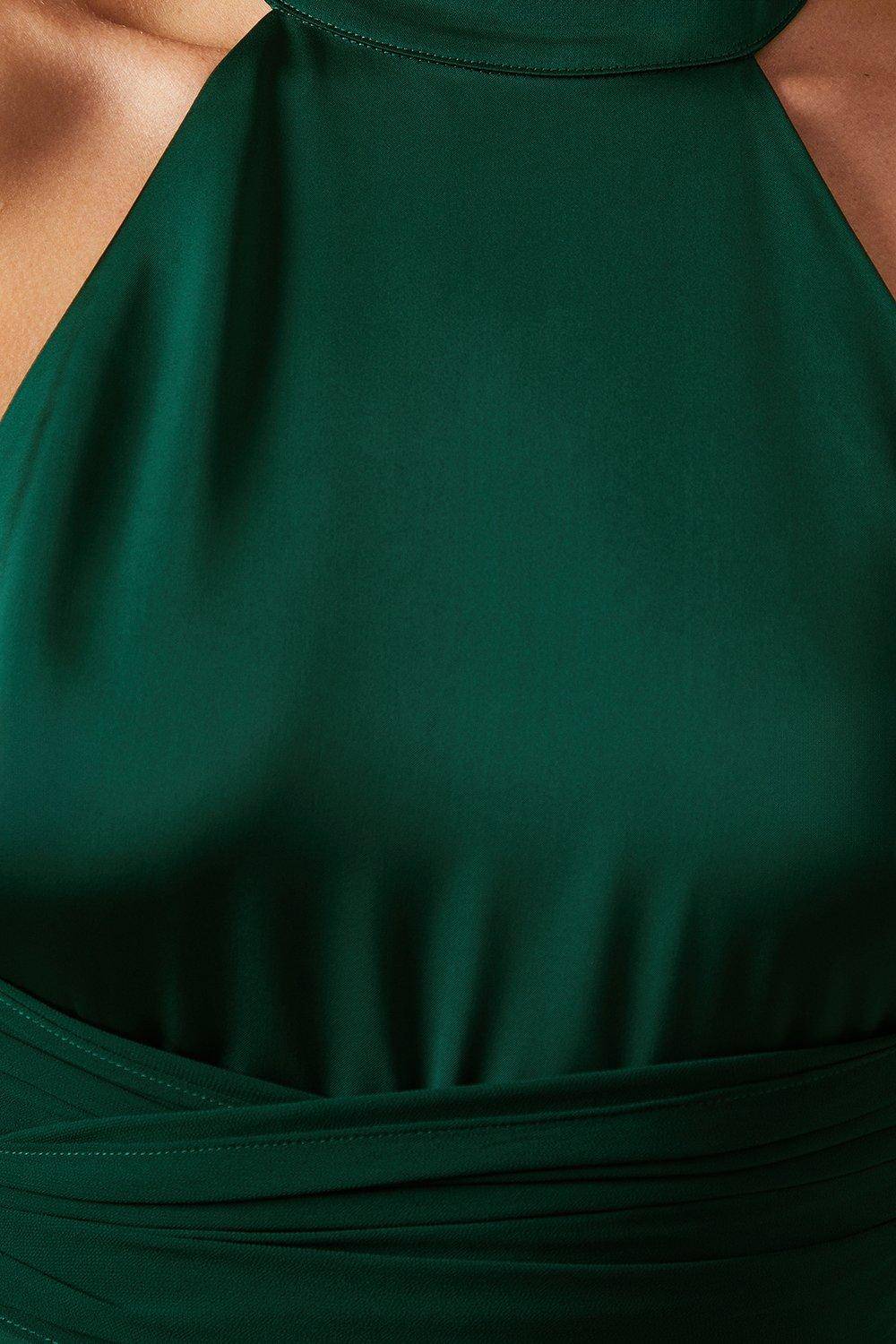 Coast Robe de Demoiselle d'Honneur en Satin à Col Halter avec Détail Taille Drapée